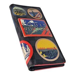 LOUIS VUITTON Damier Graphite Brazza Alpes Travel Patch Long Wallet Rare Unisex